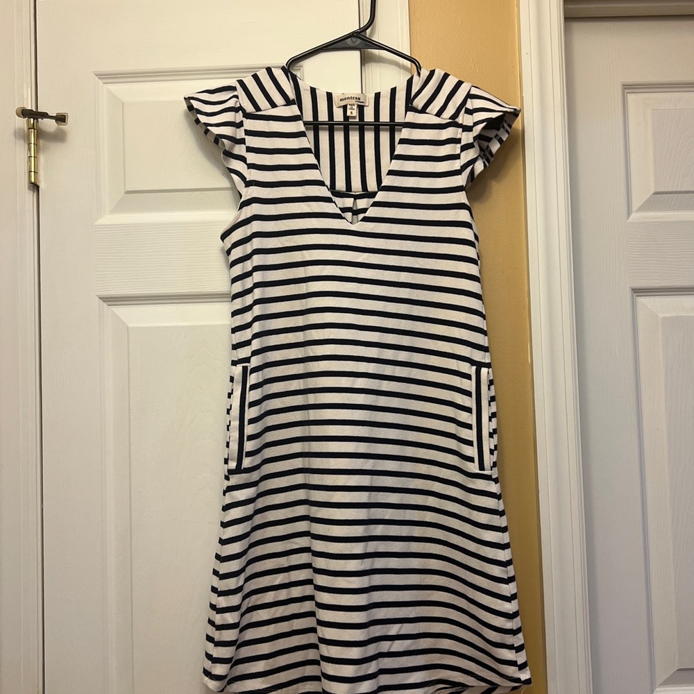 Monteau Los Angeles Mini Navy/White  Stretch Dress with Pockets Size Small